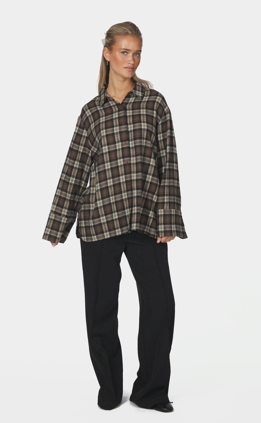 Neo Noir Skjorte - Dita Flannel Check - Dark Taupe
