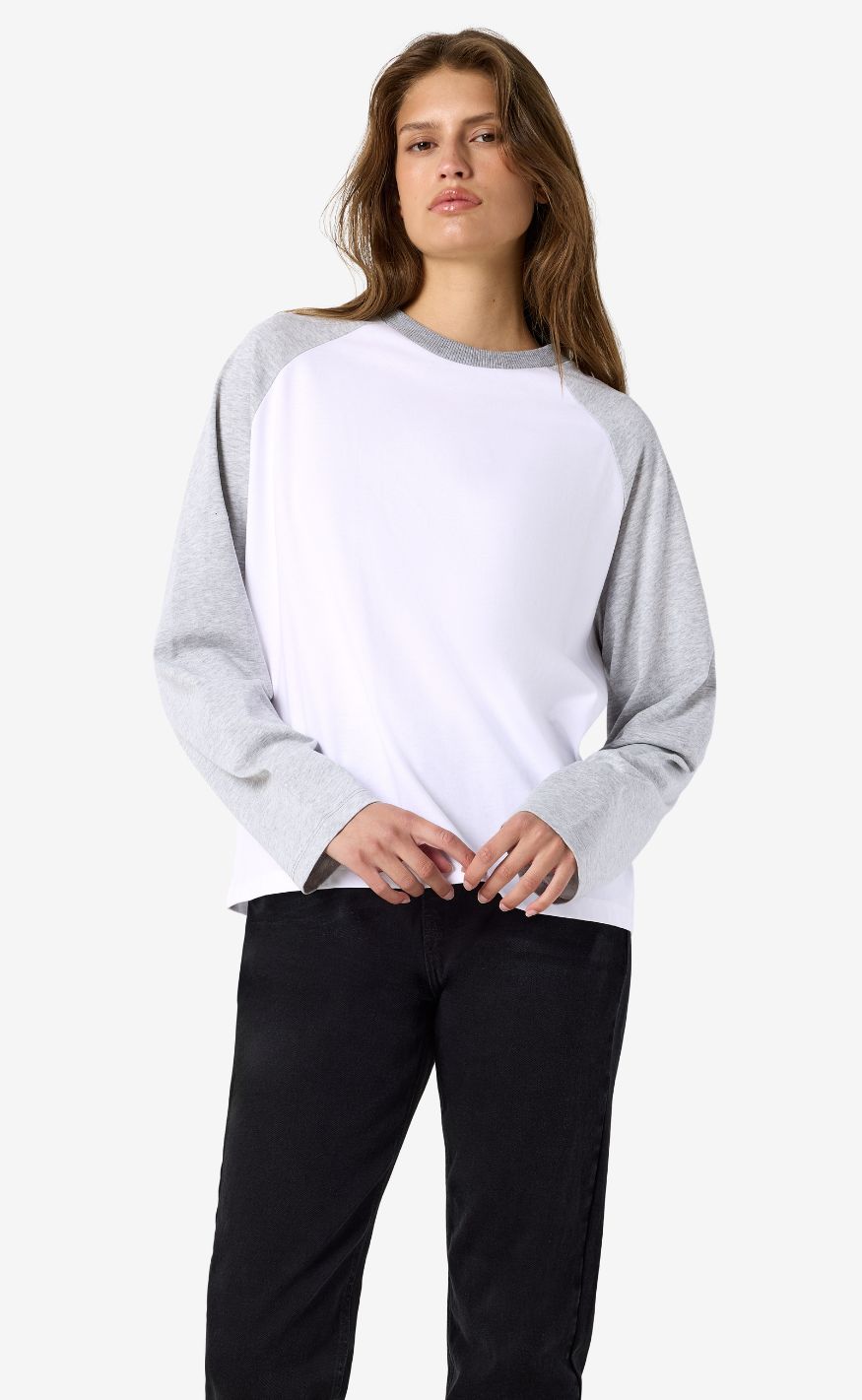 Noisy May Bluse - Ember - Snow White/Light Grey Melange Contrast