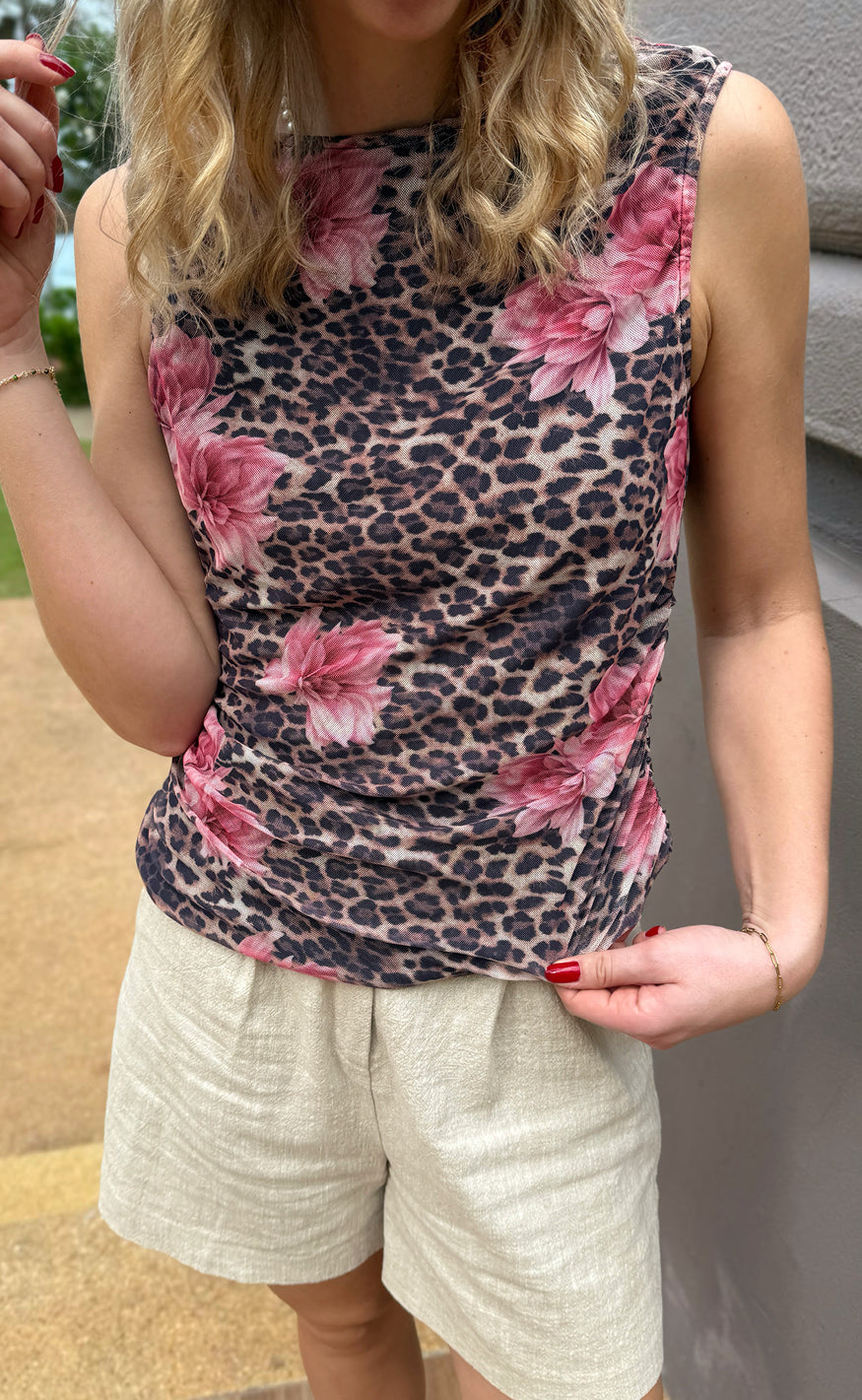 INA Copenhagen Topp - Martina Mesh - Leopard / Flower