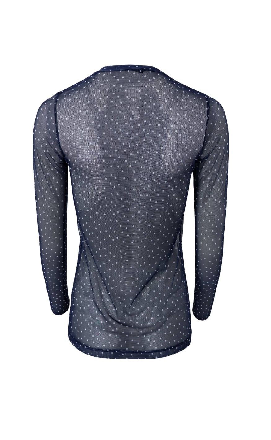 Black Colour Bluse - Anne Mesh - Navy Dot