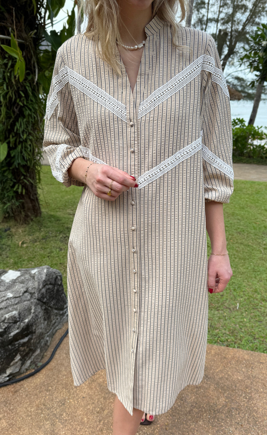 INA Copenhagen Kjole - Viola - Camel / Black Striped