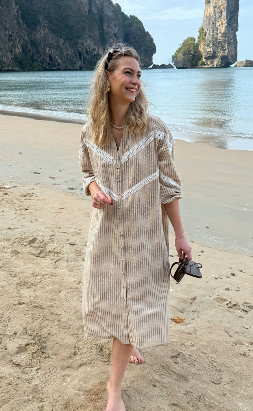 INA Copenhagen Kjole - Viola - Camel / Black Striped