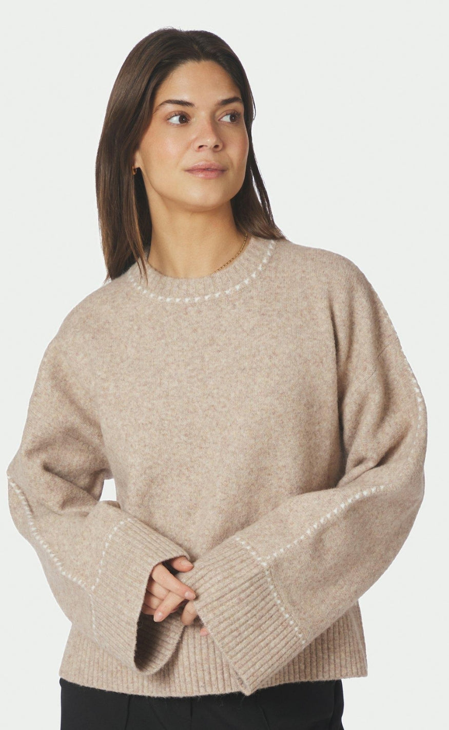Neo Noir Genser - Roeme Knit Stitch - Beige Melange