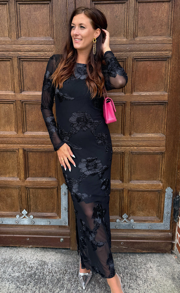 Say INA Copenhagen Kjole - Maria LS - Black 3D Flowers