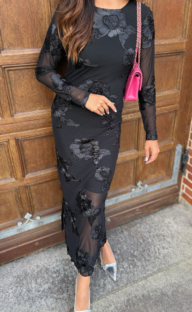 Say INA Copenhagen Kjole - Maria LS - Black 3D Flowers