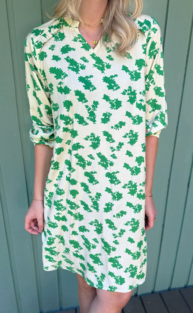 Say INA Copenhagen Kjole - Mira - White / Green Flowers