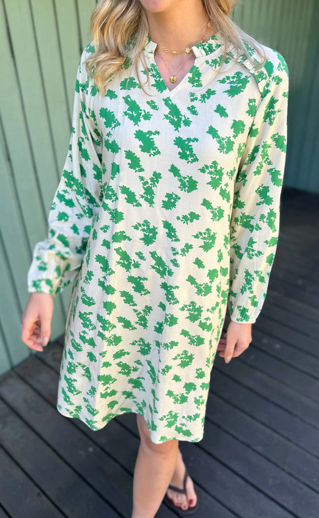 Say INA Copenhagen Kjole - Mira - White / Green Flowers