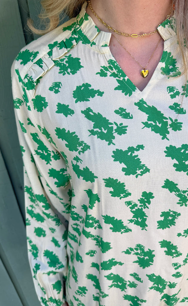 Say INA Copenhagen Kjole - Mira - White / Green Flowers