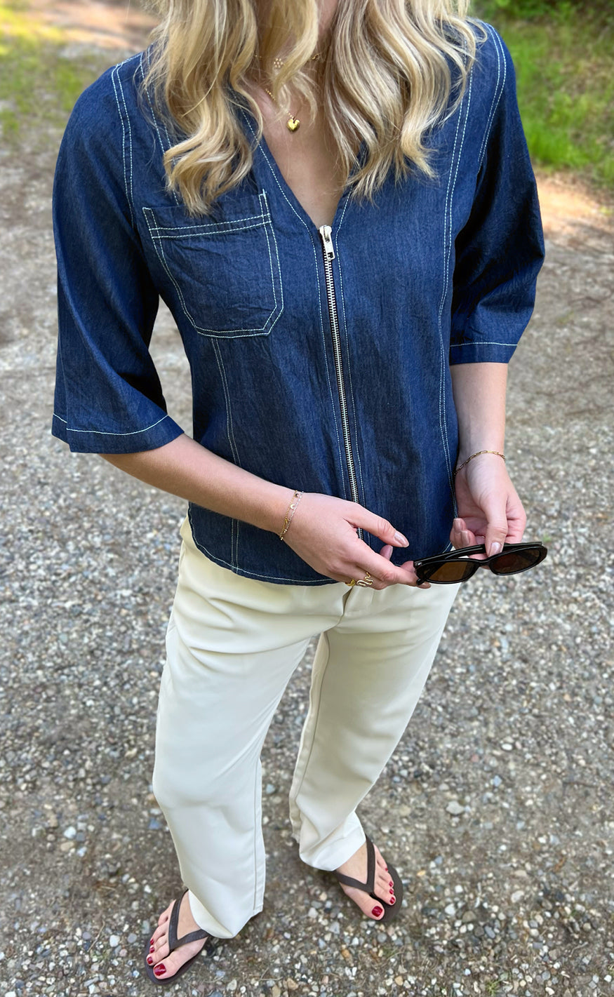 Say INA Copenhagen Bluse - Zenia Zipper - Denim Blue