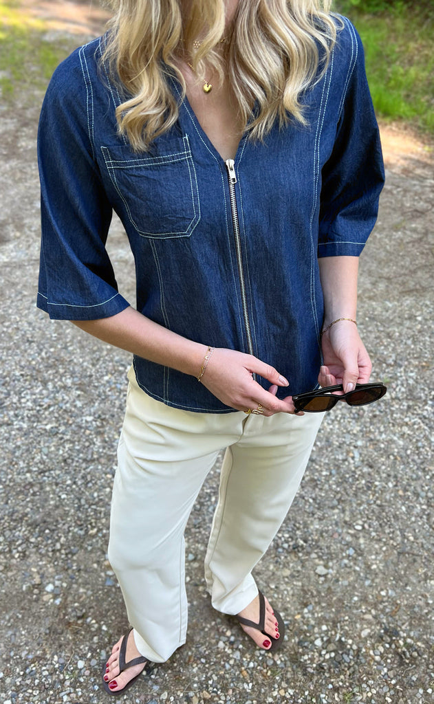 Say INA Copenhagen Bluse - Zenia Zipper - Denim Blue