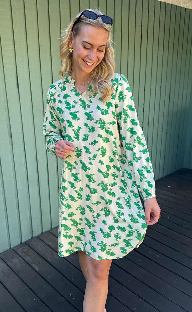 Say INA Copenhagen Kjole - Mira - White / Green Flowers