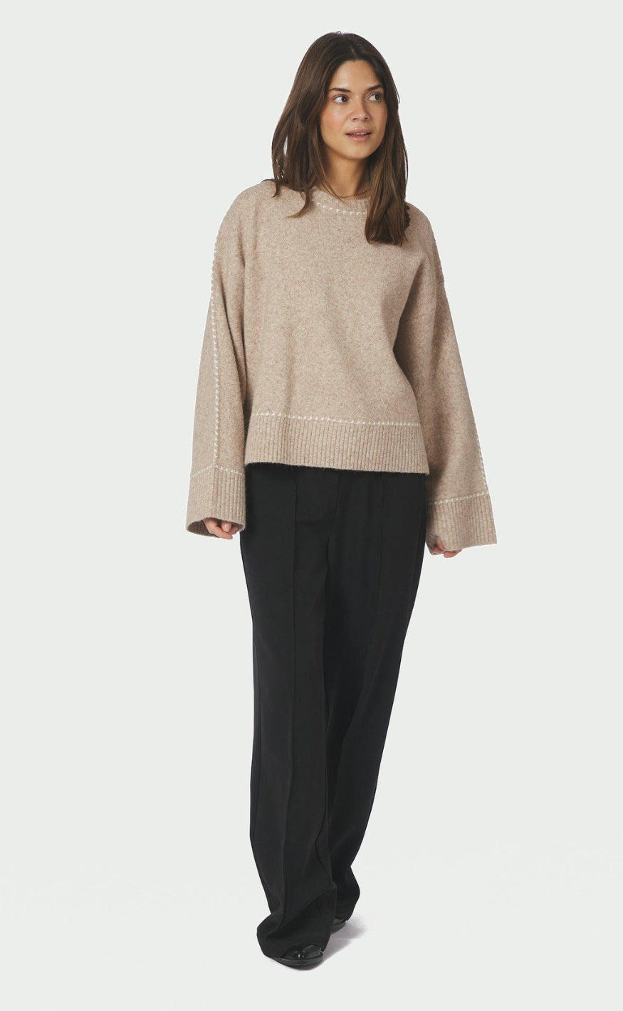 Neo Noir Genser - Roeme Knit Stitch - Beige Melange