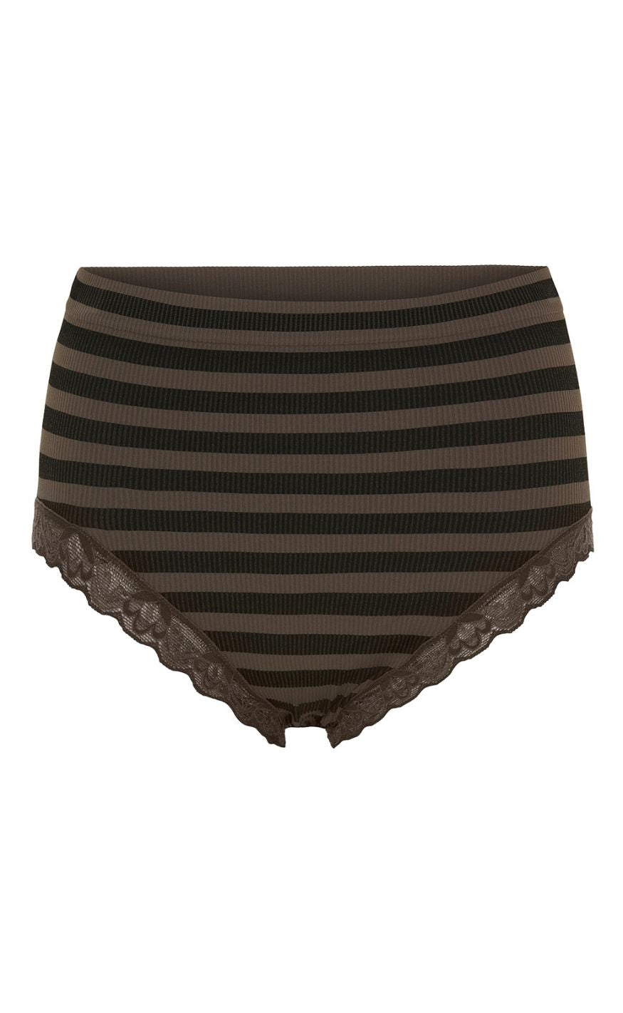 Tim & Simonsen Truse - Isa Stripe Dark Rib Midi Lace - Nero/Noce