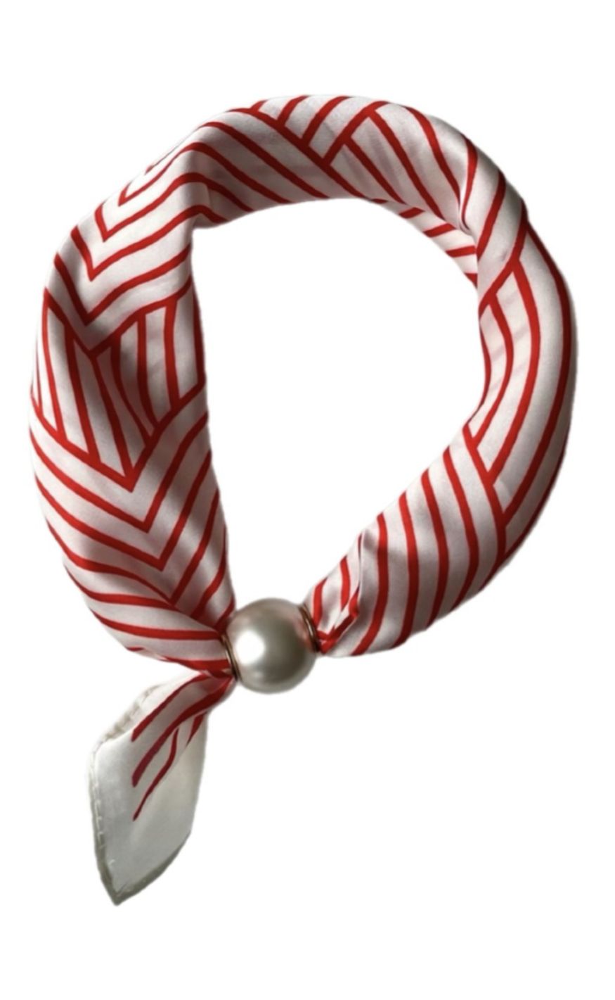 Luxzuz Skjerf - Chloe Scarf w. Magnetic Pearl - Red/White