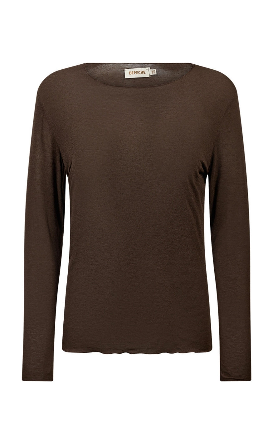 Depeche Bluse - Drew Cashmere O-Neck - Dark Brown