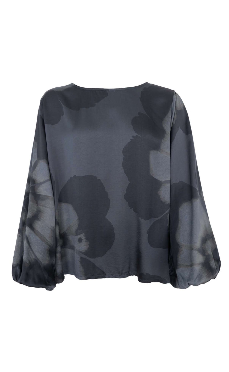 Black Colour Bluse - Tara - Grey Flower