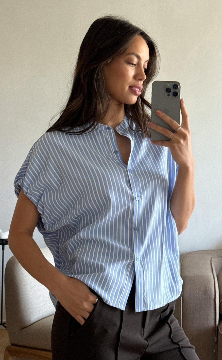 Neo Noir Bluse - Englana Stripe - Light Blue