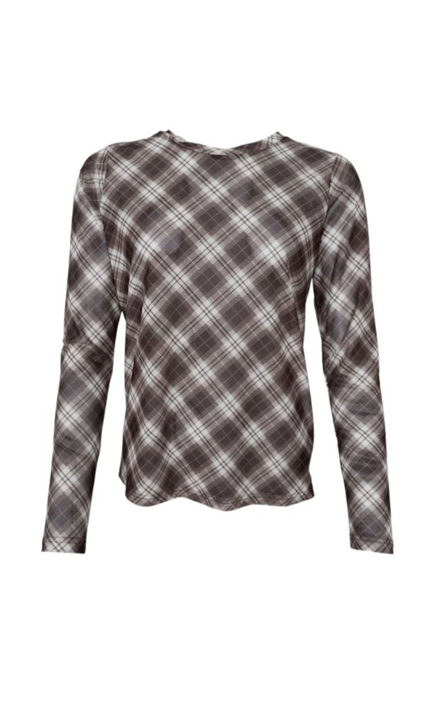 Black Colour Bluse - Kamma - Brown Tartan