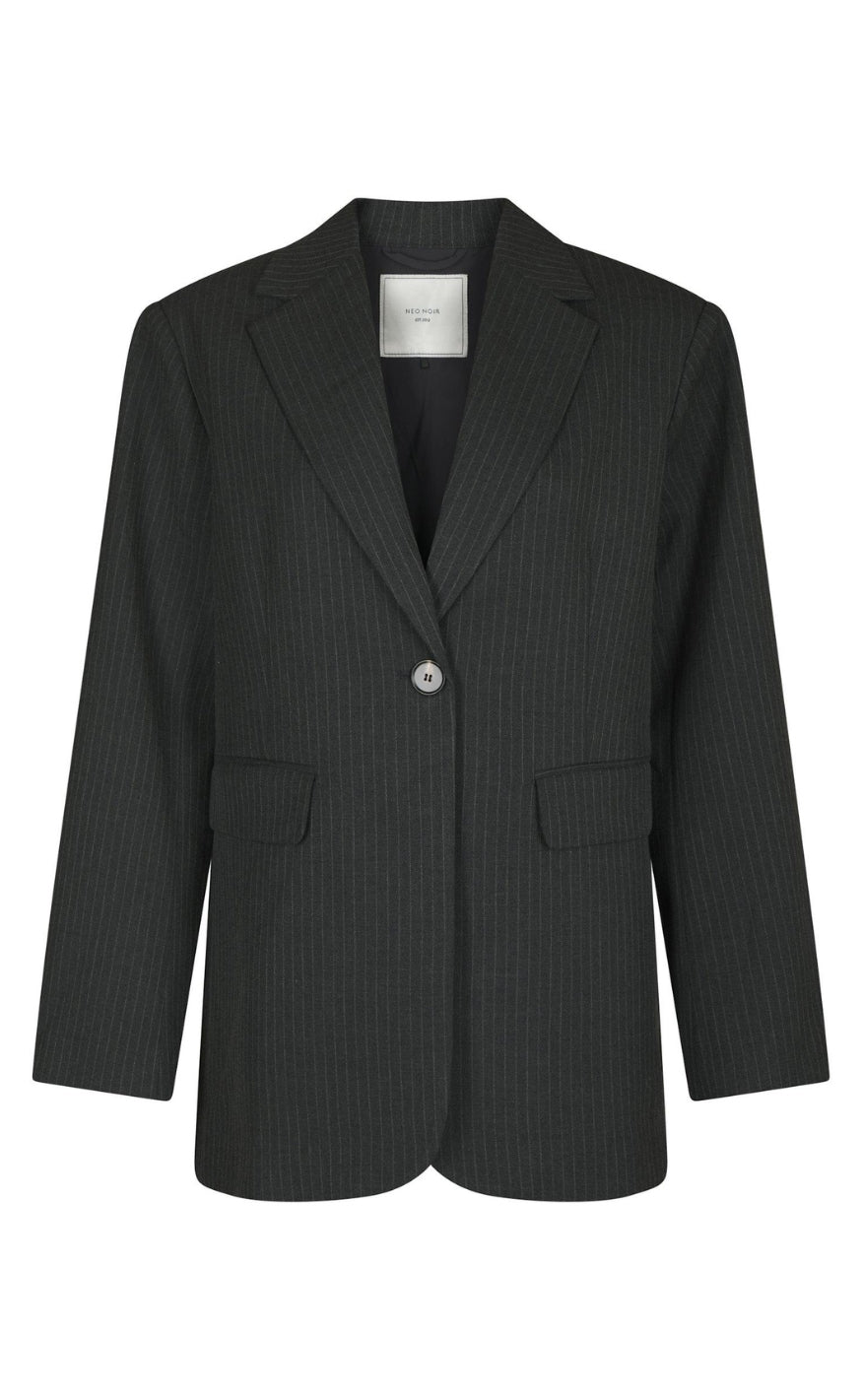 Neo Noir Blazer - Aarielle Slim Pinstripe - Dark Grey Melange