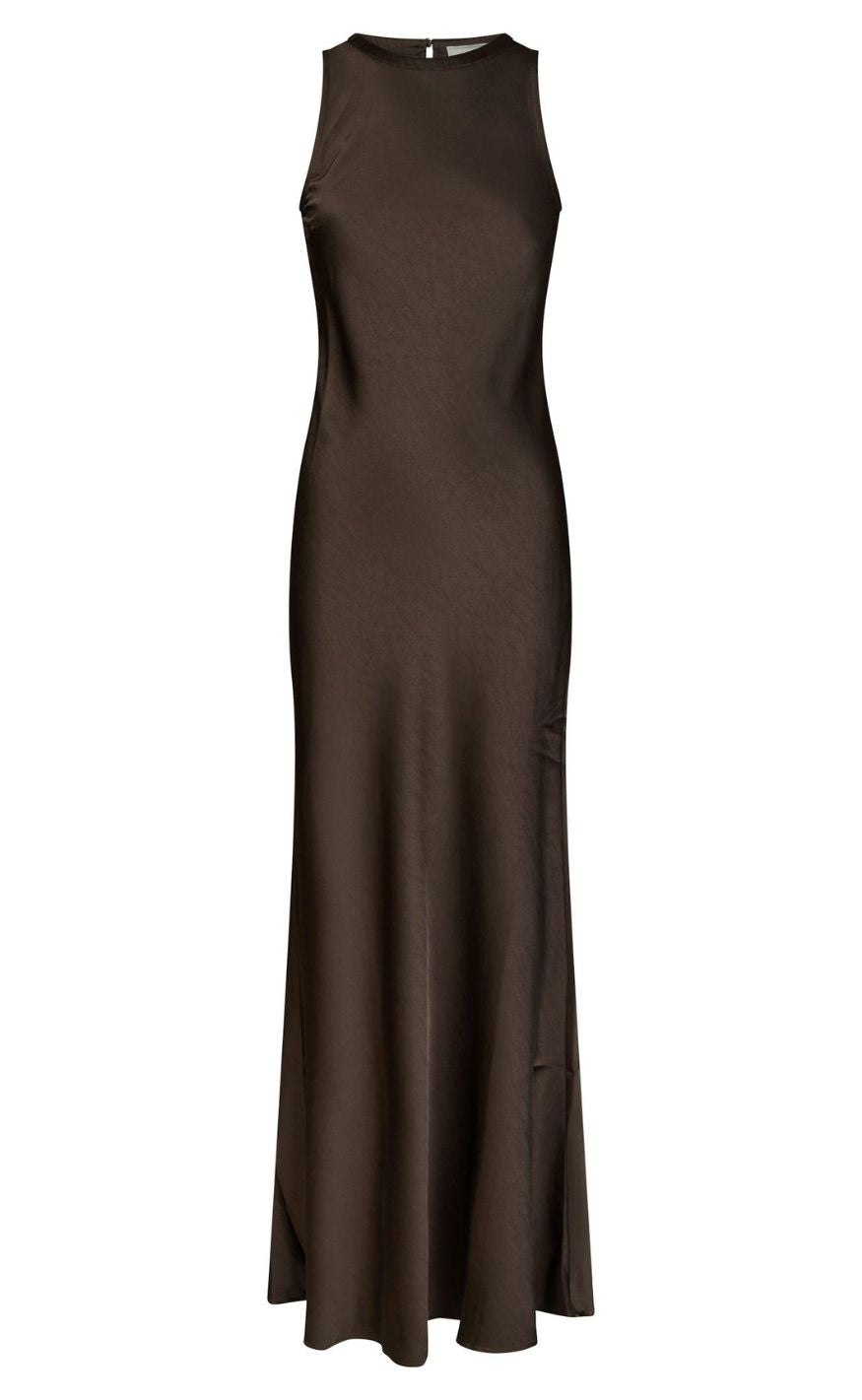 Neo Noir Kjole - Celinie Heavy Sateen - Dark Brown