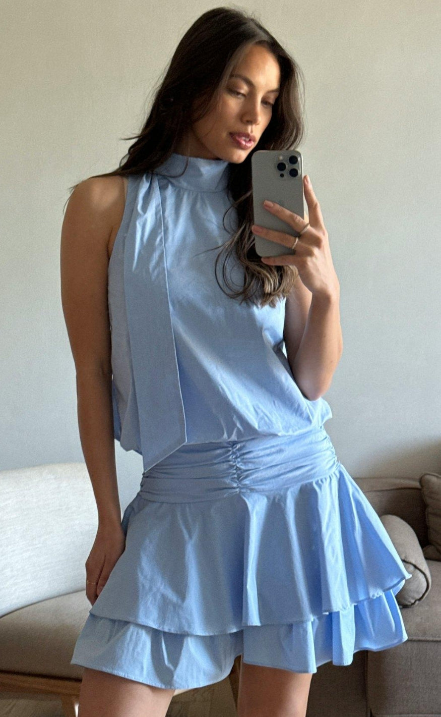 Neo Noir Topp - Veda Poplin - Light Blue