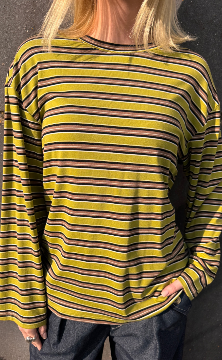 Sisters Point Bluse - ESTHER-LS2 - Moss/Brown Stripes