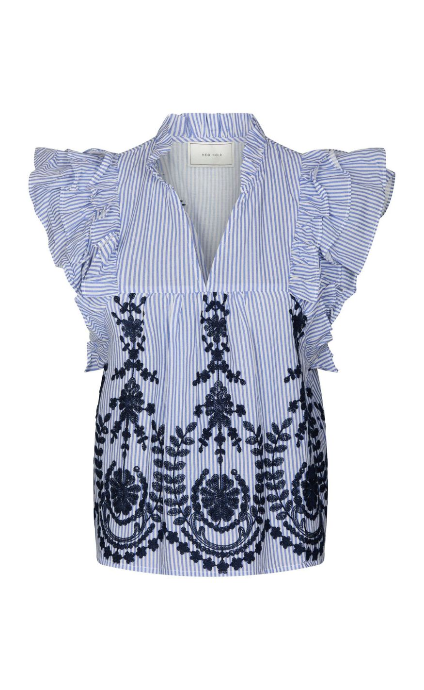 Neo Noir Topp - Jayla Stripe Embroidery - Blue