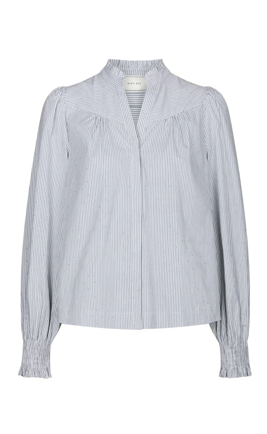Neo Noir Bluse - Astrida Stripe Stone - White