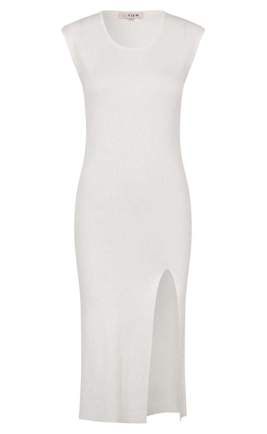 A-View Kjole - Rib Midi Slit - White