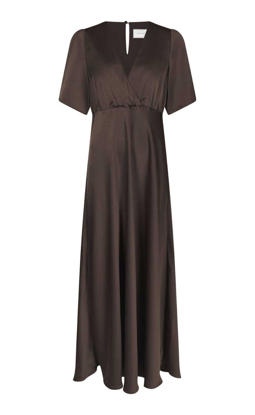 Neo Noir Kjole - Zelina Heavy Sateen - Dark Brown