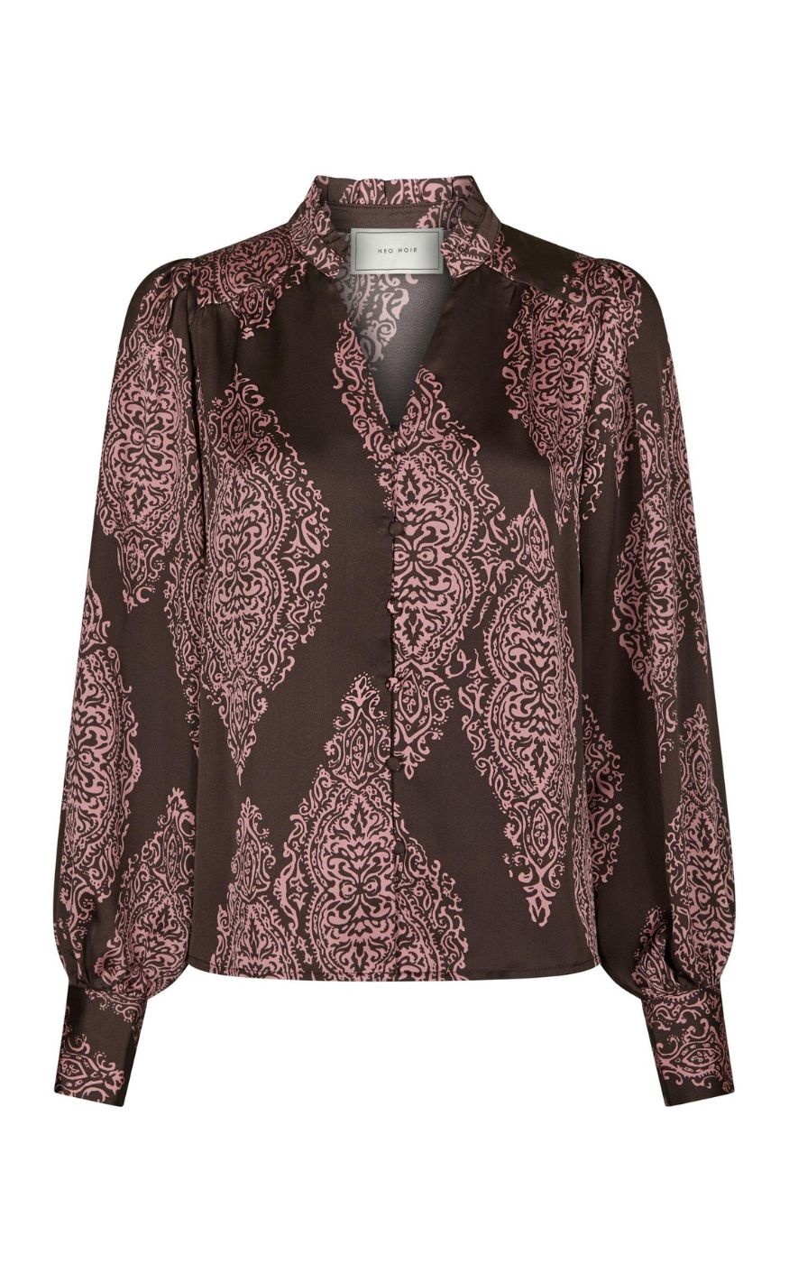 Neo Noir Bluse - Massima Paisley Drop - Dark Brown/Evening Rose