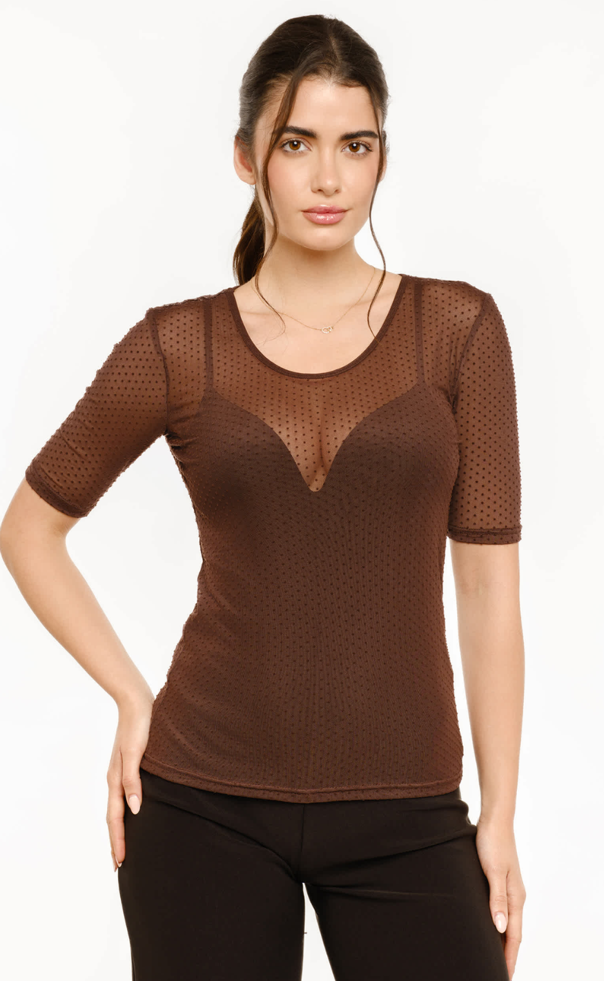 Liberté T-shirt - Mesh Dot - Dark Brown