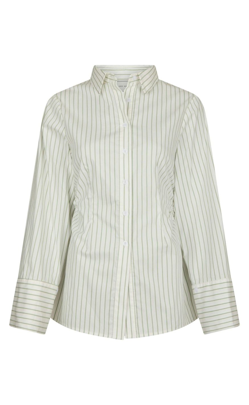 Neo Noir Skjorte - Caroli Stripe - Dusty Green