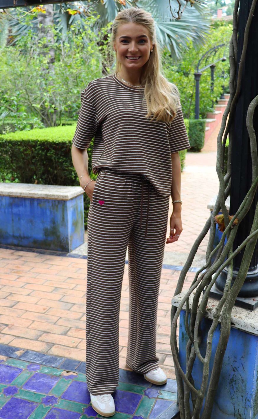 Liberte Bukser - Sus Wide -  Brown Creme Stripe