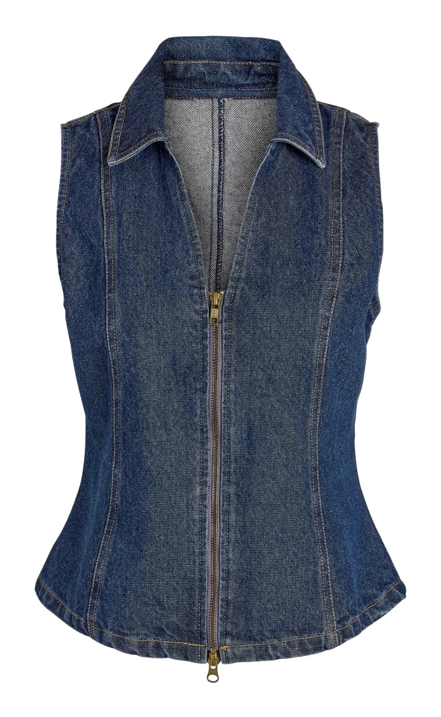 Noisy May Topp - Sirena Zipper - Dark Blue Denim