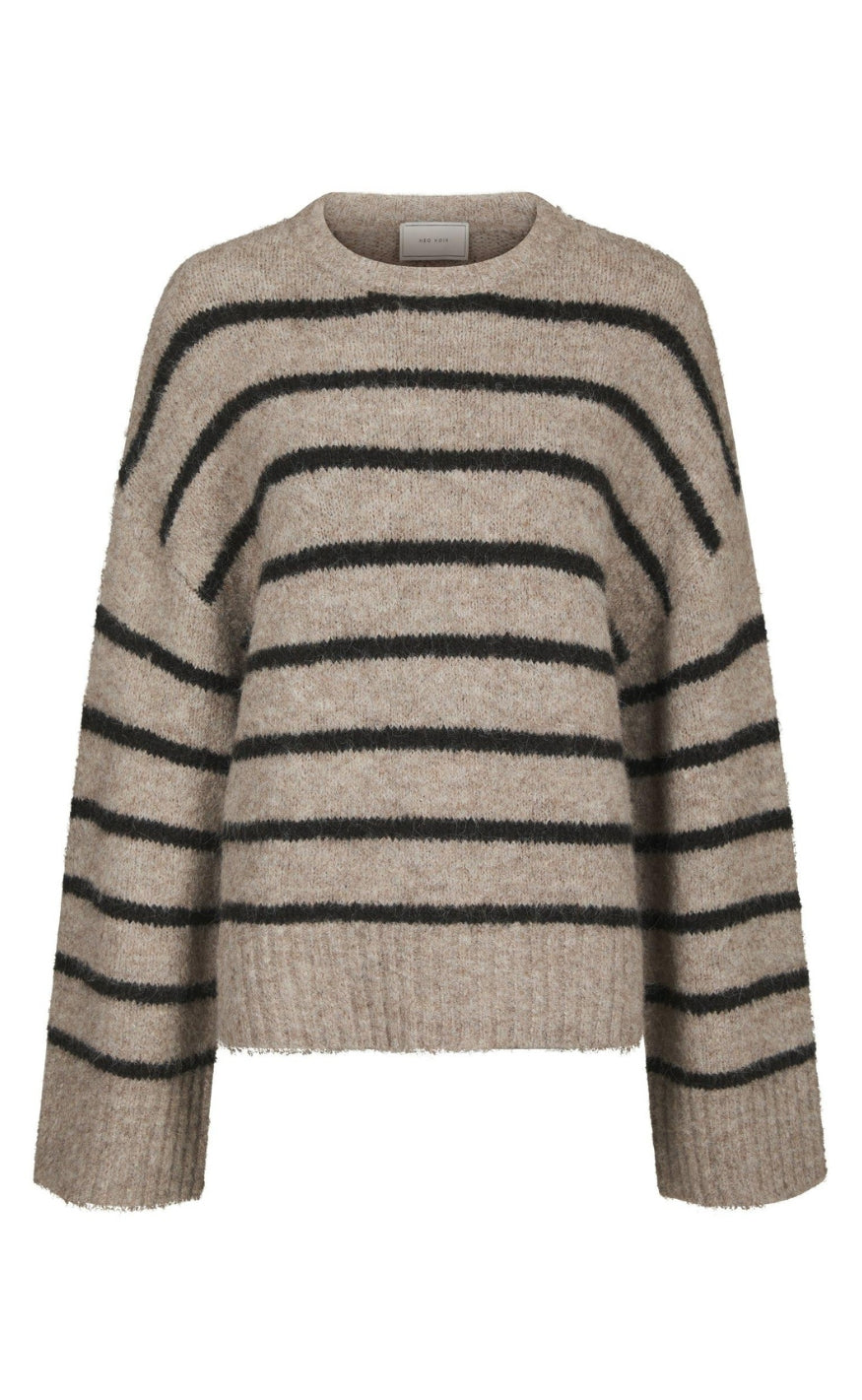 Neo Noir Genser - Roeme Fluffy Stripe - Beige Melange