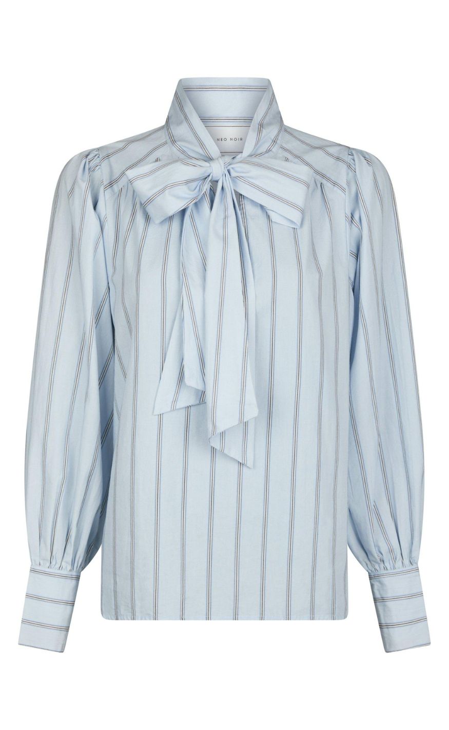 Neo Noir Bluse - Jaz Bow Stripe - Light Blue