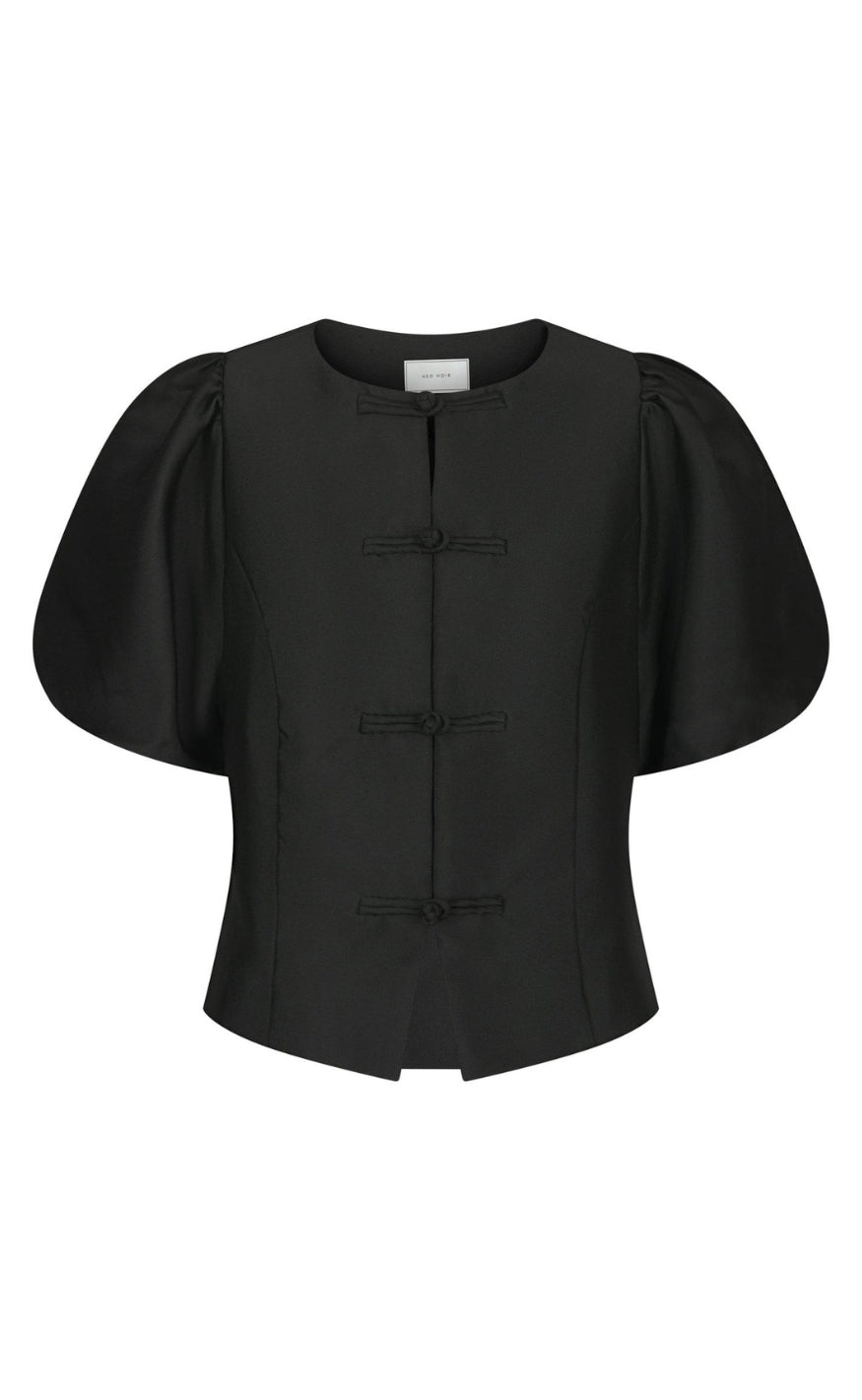 Neo Noir Bluse - Anela Mandarin Dull Satin - Black