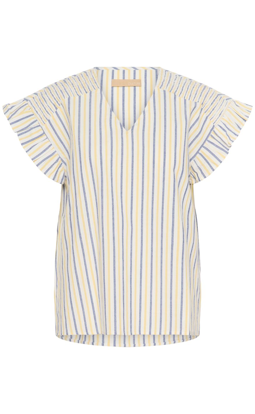 Culture Bluse - Sella - White/Blue/Yellow Stripe
