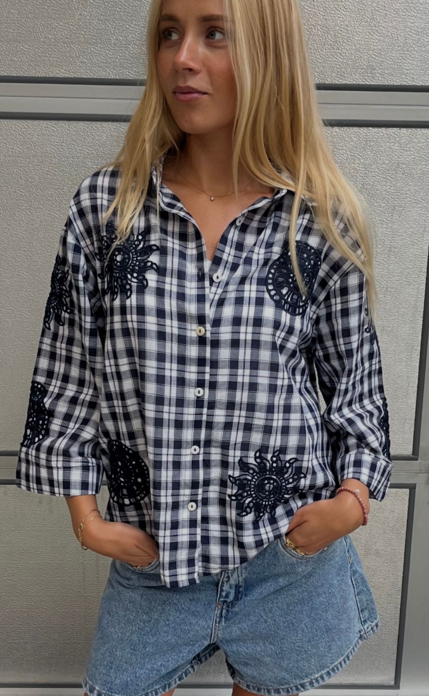 Continue Skjorte - Emilia Check - Navy Check