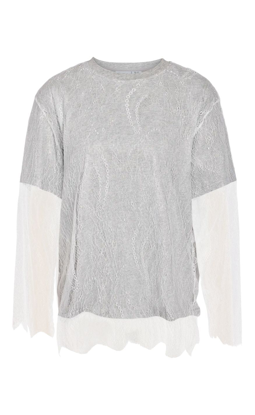 Noisy May Bluse - Bianka - Light Grey Melange/White Lace