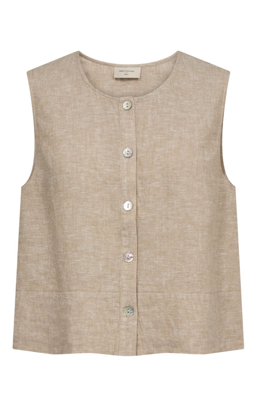 Freequent Topp - Lava Vest - Sand Melange