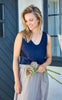 Black Colour Topp - Mabel Double V-Neck - Dark Blue