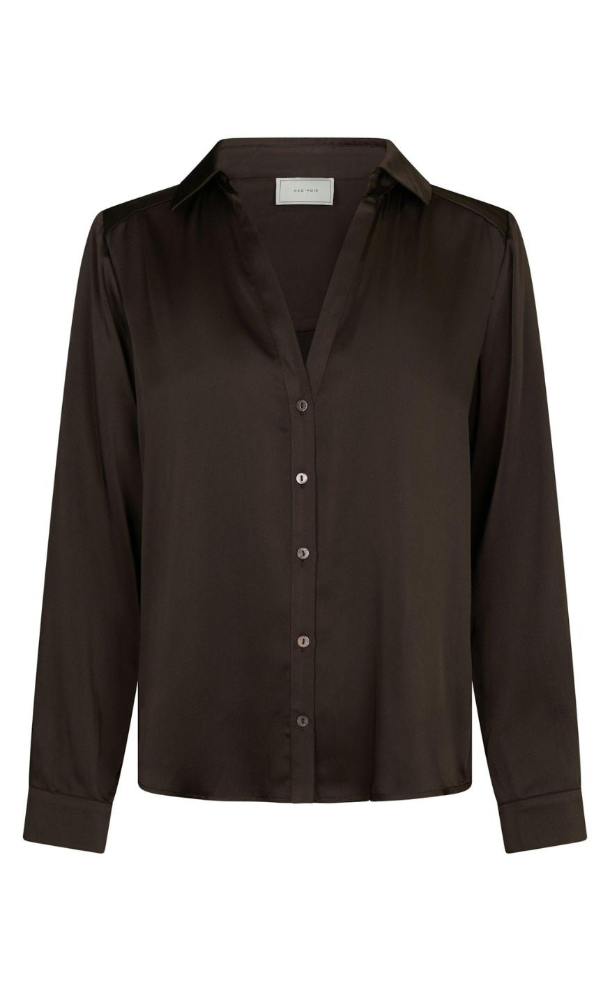 Neo Noir Skjorte - Hazelle Drapy Satin - Dark Brown