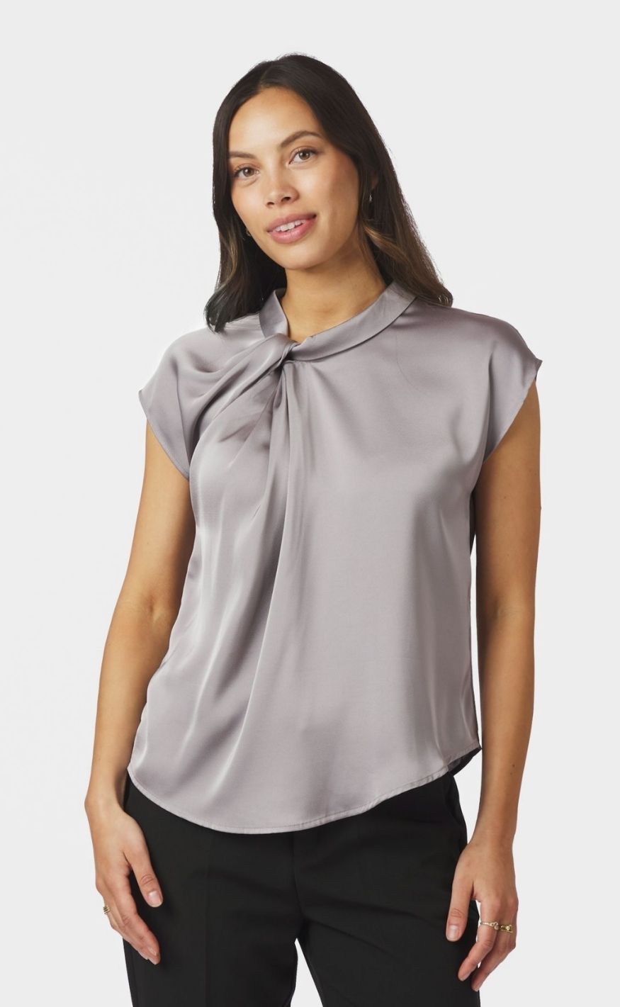 Neo Noir Bluse - Fleur Drapy Satin - Antracit