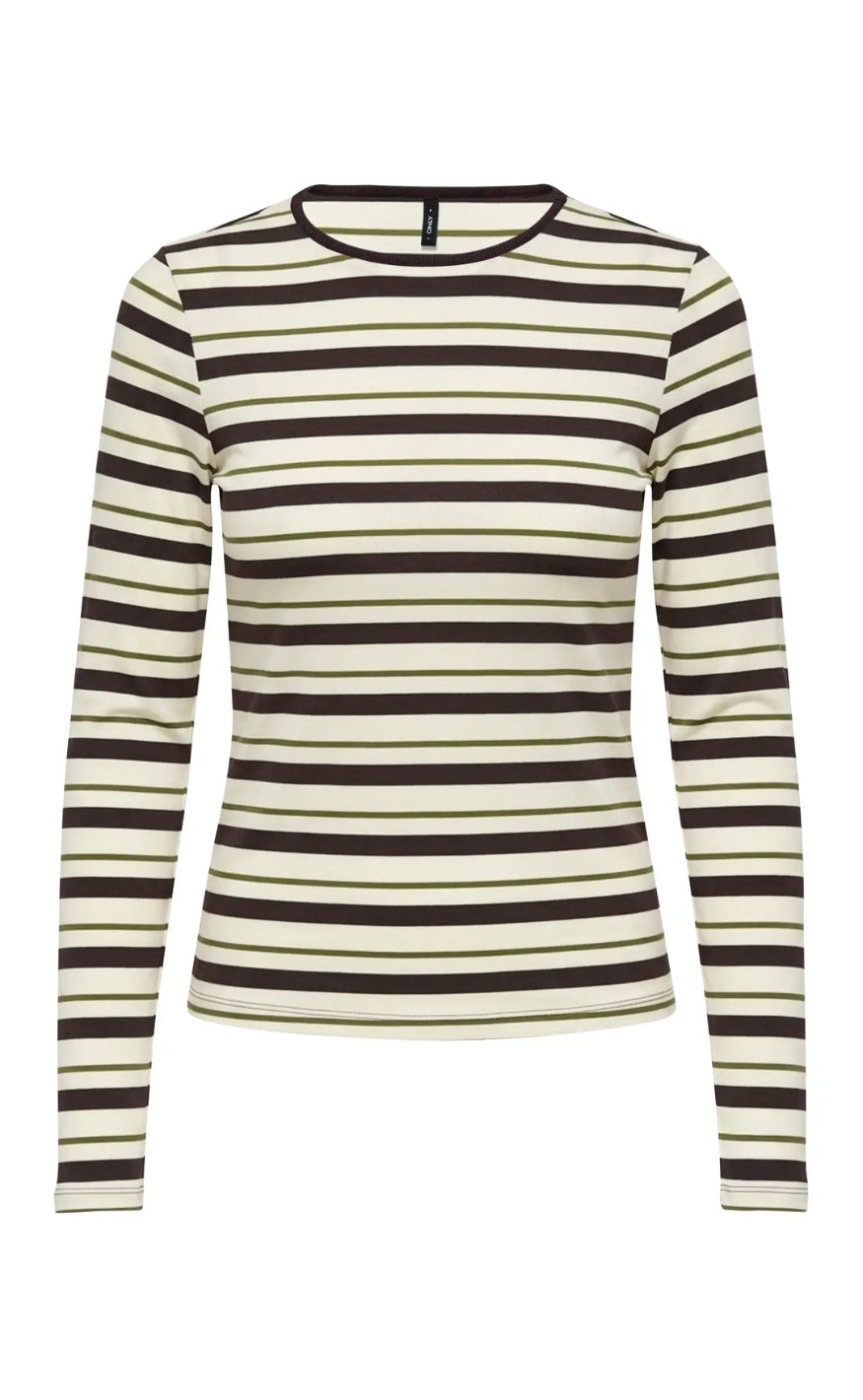 ONLY Bluse - Elli - Cloud Dancer/ Chokolate Torte/ Peat Moss