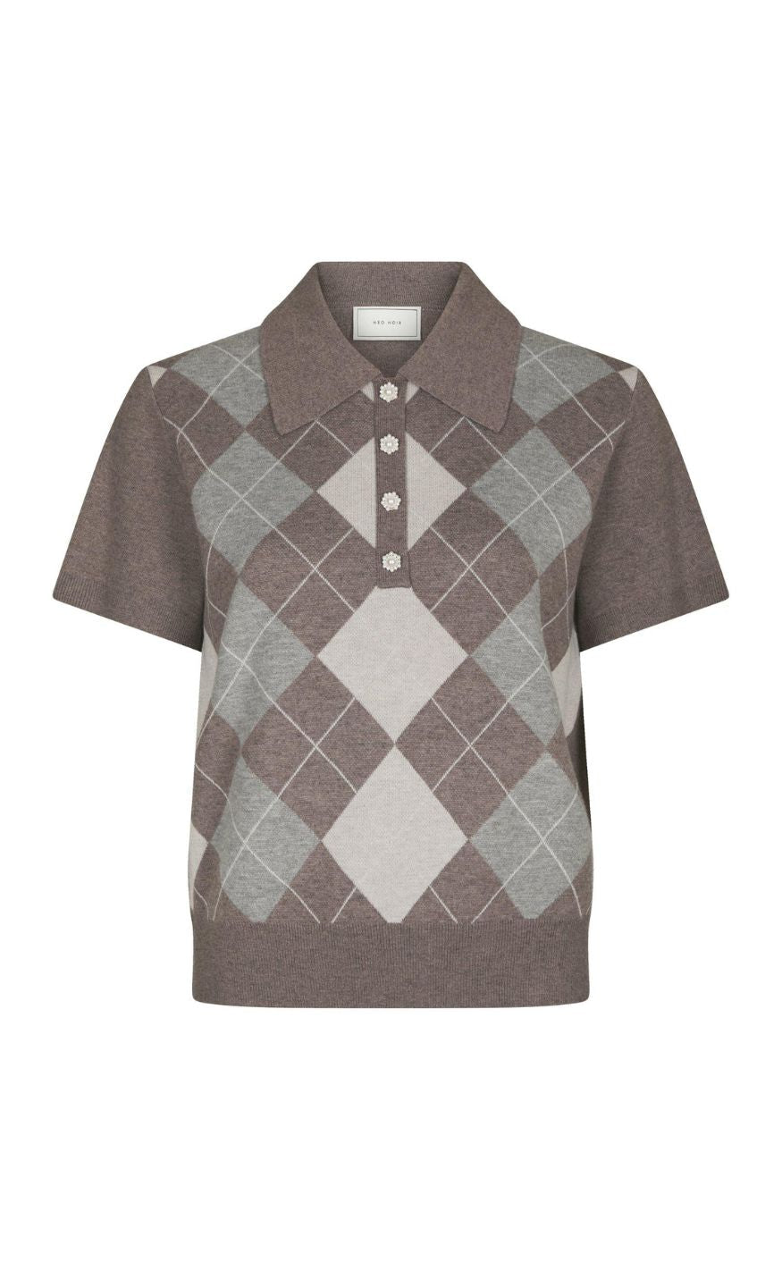 Neo Noir Bluse - Gia Check - Dark Taupe
