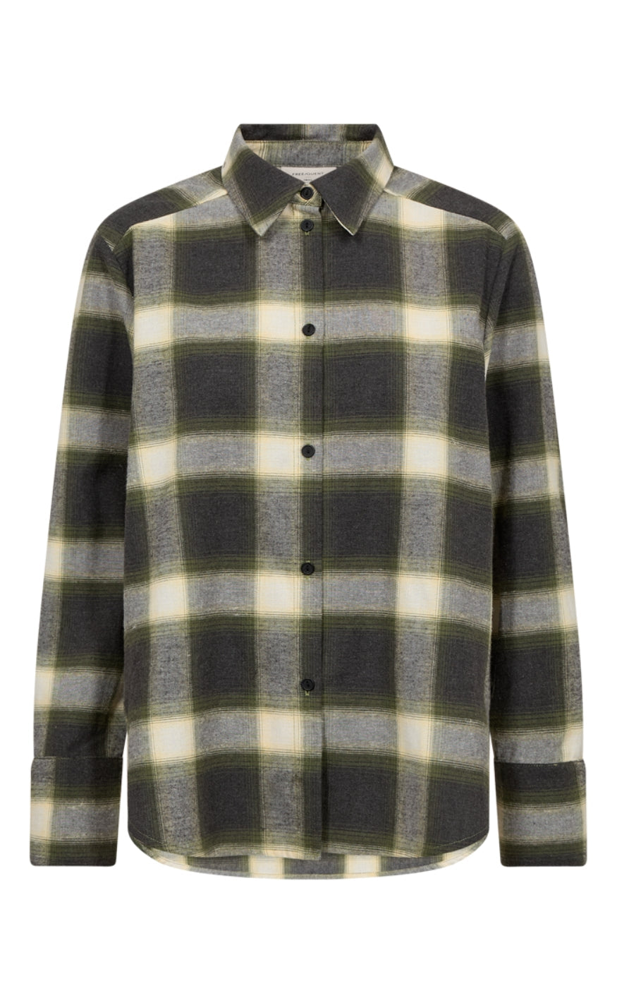 Freequent Skjorte - Erino - Dark Grey Mel w Calliste Green