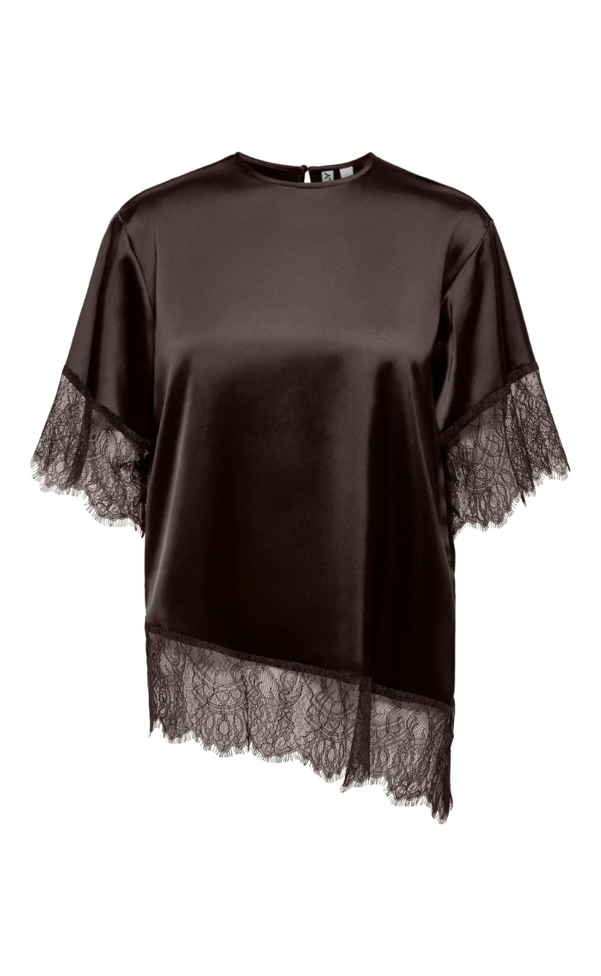 Only T-shirt - Indona 2/4 Satin Lace - Chocolate Torte