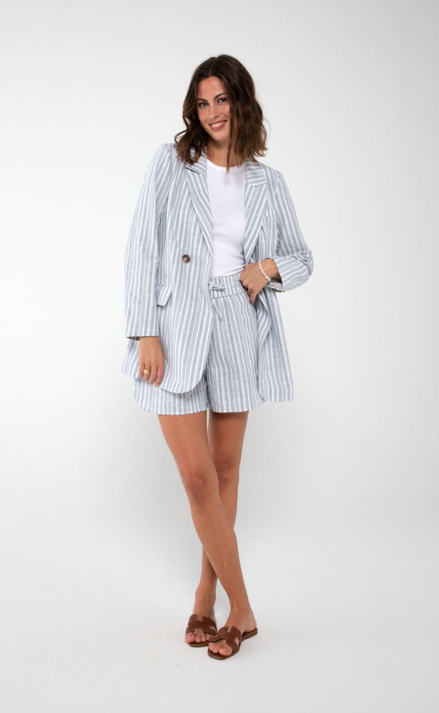 A-View Blazer  - Annali Stripe Linen -  091 Blue/White